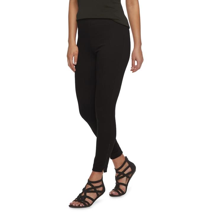 Women's Utopia By Hue Zipped High-waisted Twill Leggings, Size: Xl, Black