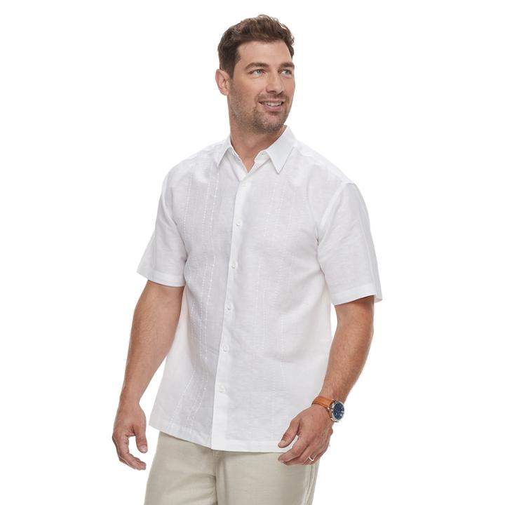 Big & Tall Havanera Linen Geo Panel Embroidered Button-down Shirt, Men's, Size: 5xb, White