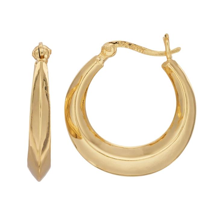 Primavera 24k Gold Over Silver Knife Edge Hoop Earrings, Women's