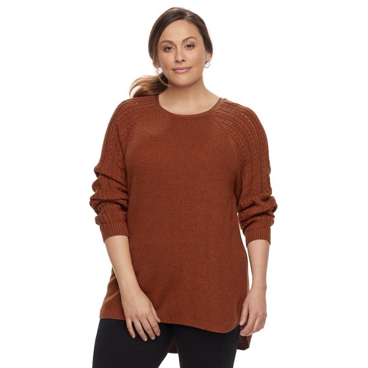Plus Size Sonoma Goods For Life&trade; Pointelle Crewneck Sweater, Women's, Size: 2xl, Med Brown
