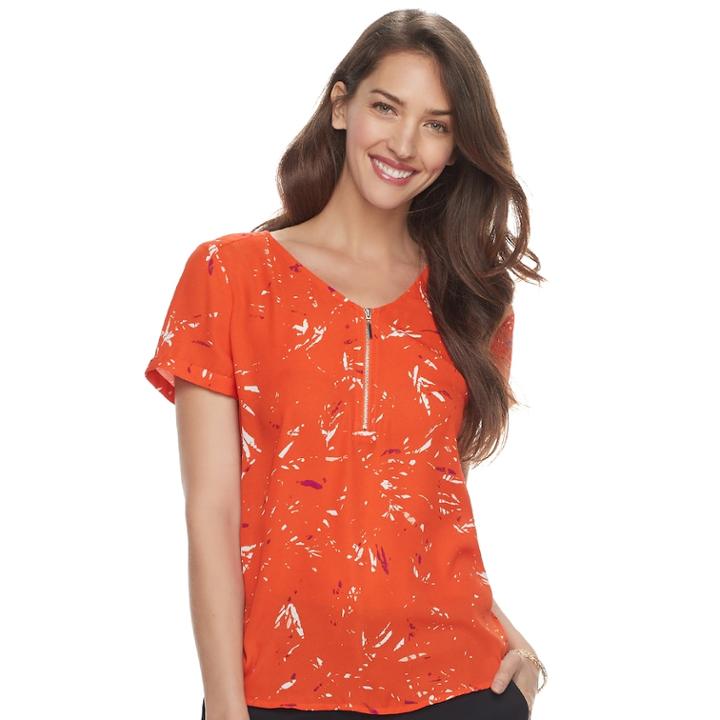 Women's Apt. 9&reg; Zipper Accent Top, Size: Medium, Drk Orange