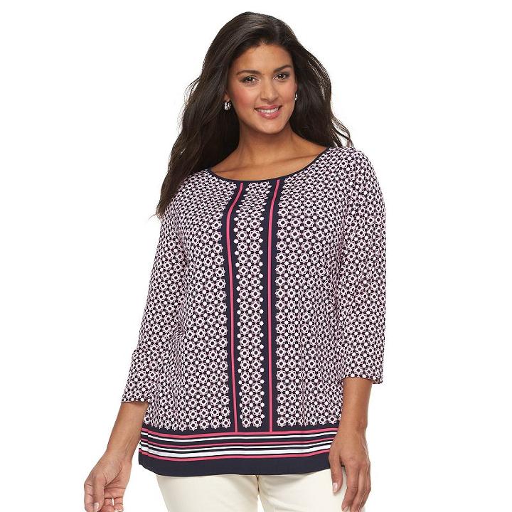 Plus Size Croft & Barrow&reg; Printed Button Top, Women's, Size: 1xl, Med Pink