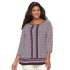 Plus Size Croft & Barrow&reg; Printed Button Top, Women's, Size: 1xl, Med Pink