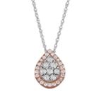 Two Tone Sterling Silver 1/5 Carat T.w. Diamond Teardrop Halo Pendant, Women's, Size: 18, White