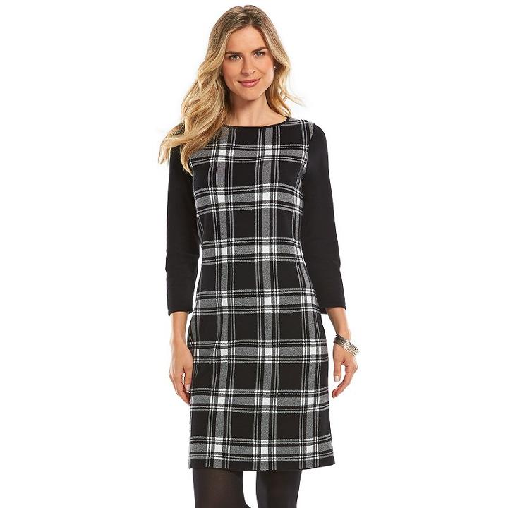 Women's Chaps Plaid Sweaterdress, Size: Small, Black