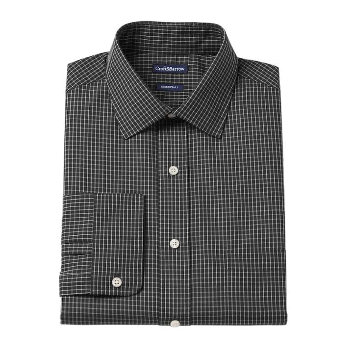 Men's Croft & Barrow&reg; Fitted Solid Easy Care Spread-collar Dress Shirt, Size: 17-32/33, Black