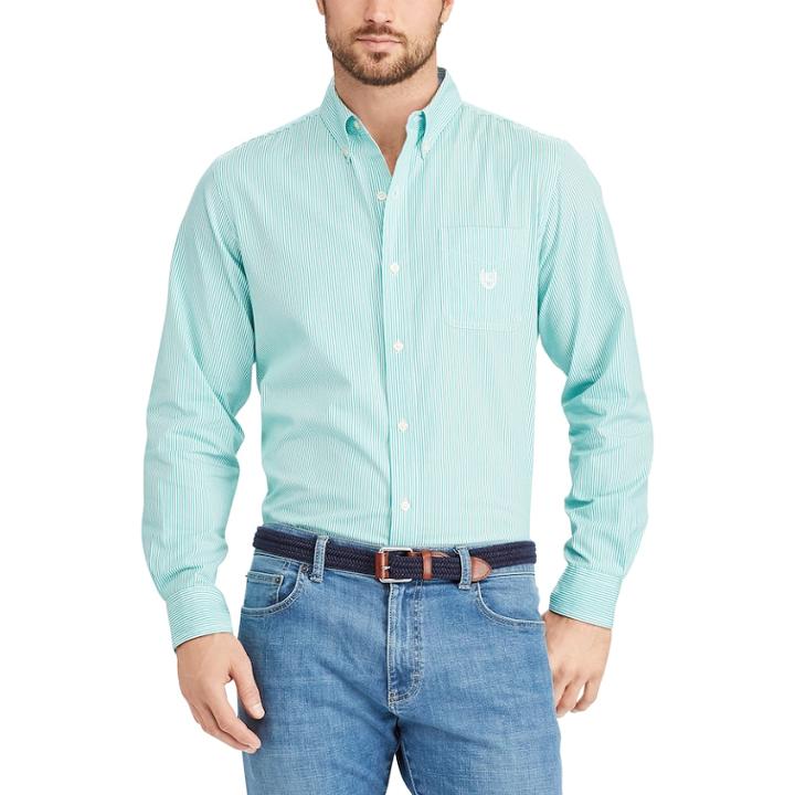 Big & Tall Chaps Classic-fit Striped Button-down Shirt, Men's, Size: Xl Tall, Green