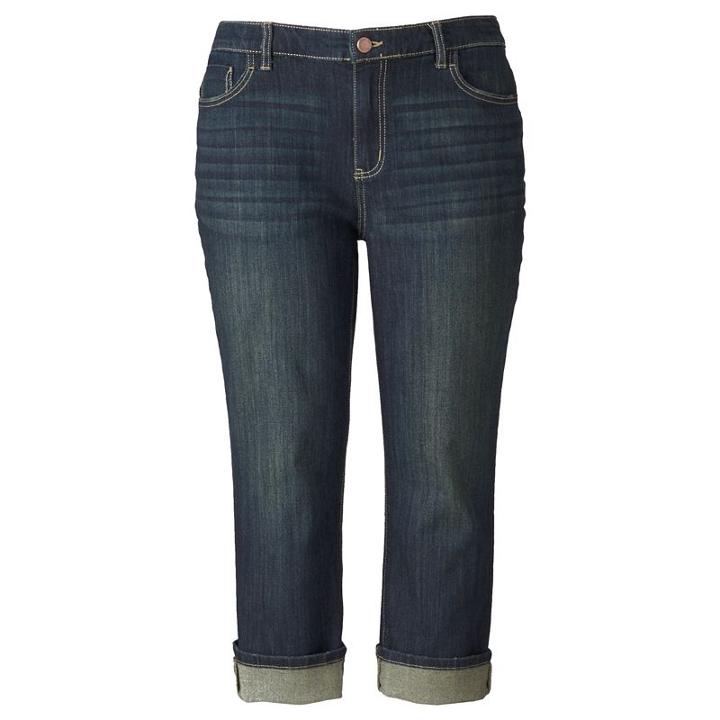 Women's Plus Size Simply Vera Vera Wang Cuffed Capri Jeans, Size: 18 W, Dark Blue