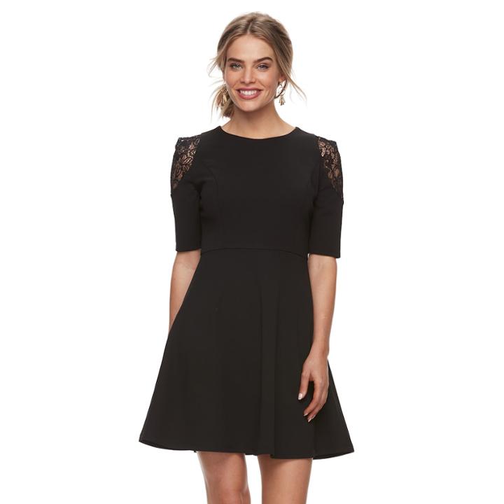 Petite Suite 7 Lace Fit & Flare Dress, Women's, Size: 4 Petite, Black
