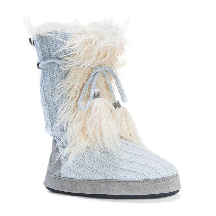 Muk Luks Women's Jewel Sweater Knit Boot Slippers, Size: Large, Light Blue