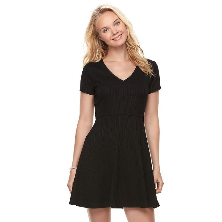 Juniors' Love, Fire Ribbed Skater Dress, Teens, Size: Medium, Black
