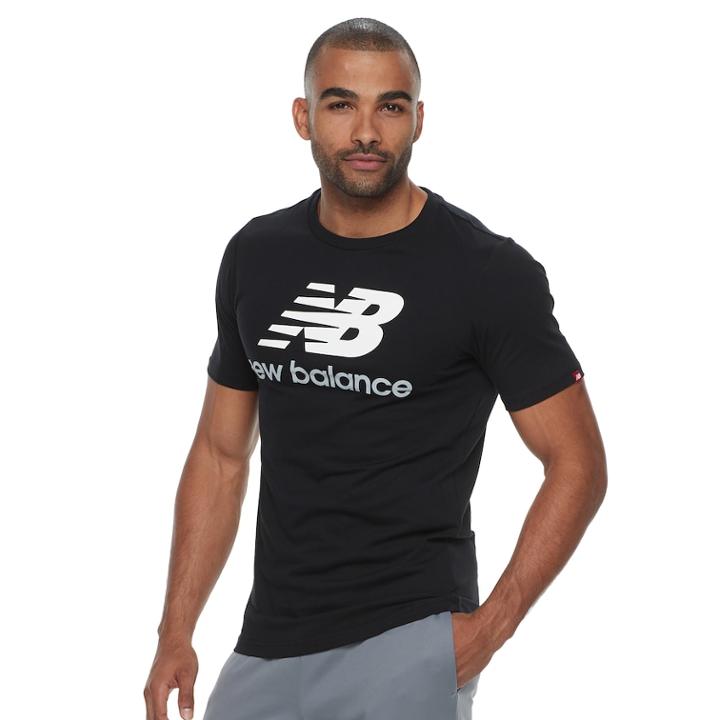 Men's New Balance Stacked Logo Tee, Size: Large, Black