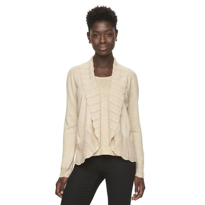 Women's Napa Valley Lurex Mock-layer Sweater, Size: Large, Med Beige