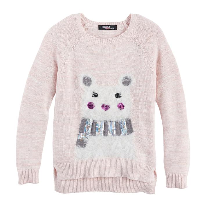 Girls 7-16 Sugar Rush Fuzzy Animal Applique Sweater, Size: Small, Light Pink