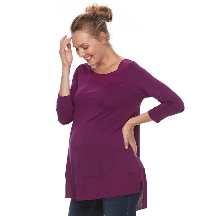 Maternity A:glow Mixed-media Tee, Women's, Size: L-mat, Purple