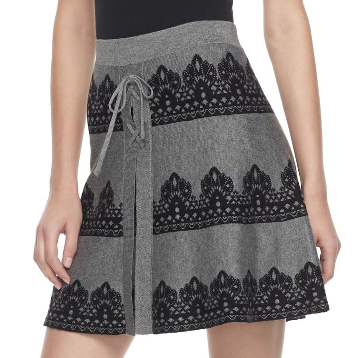 Juniors' Candies&reg; A-line Lace-up Skirt, Teens, Size: Medium, Grey (charcoal)