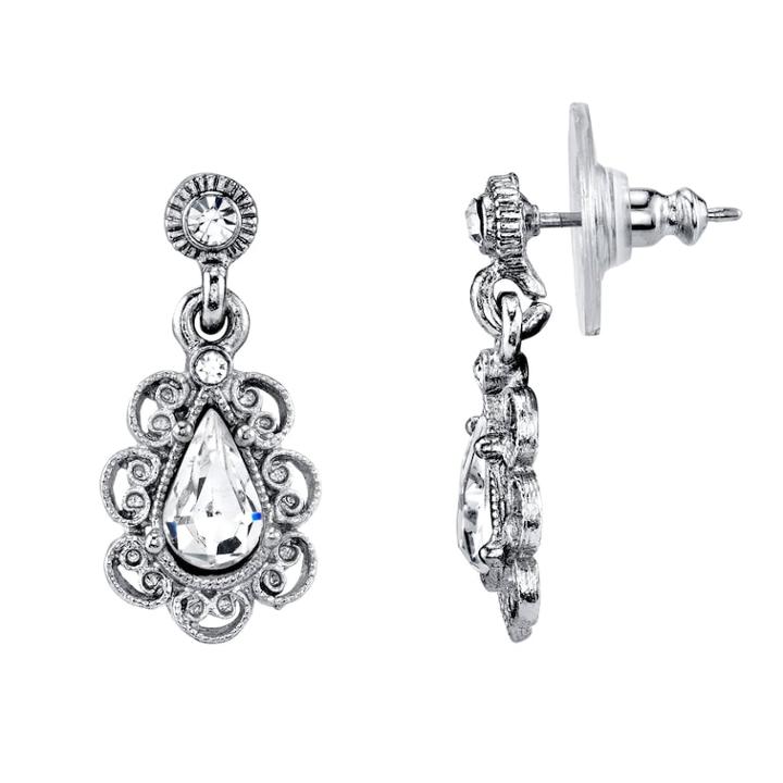 Downton Abbey Simulated Crystal Teardrop Earrings, Women's, White