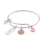 Love This Life Two Tone Happy Charm Bangle Bracelet, Women's, Silver