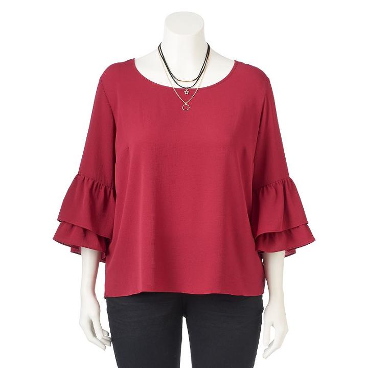 Juniors' Plus Size Iz Byer California Ruffle Sleeve Top, Teens, Size: 1xl, Purple Oth