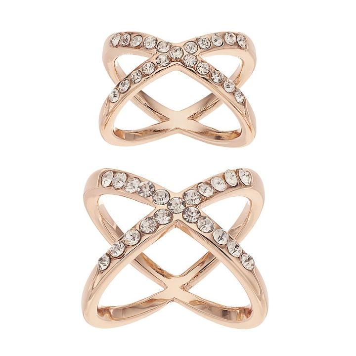 Jennifer Lopez Crisscross Ring Set, Women's, Size: 7, Clear