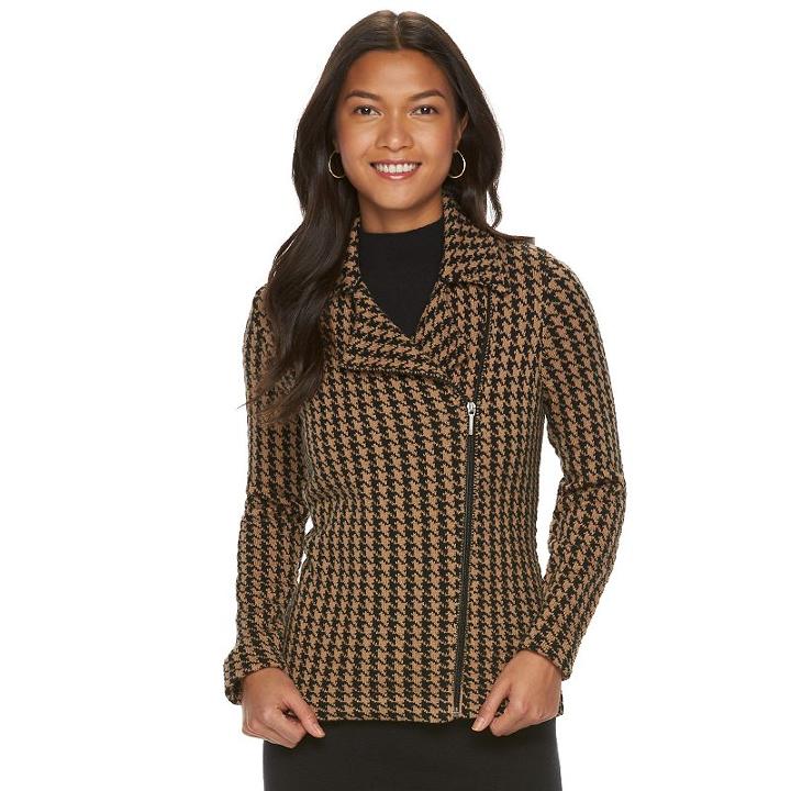 Petite Chaps Houndstooth Sweater Jacket, Women's, Size: Xs Petite, Black