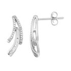 10k White Gold 1/6 Carat T.w. Diamond Curved Bar Stud Earrings, Women's