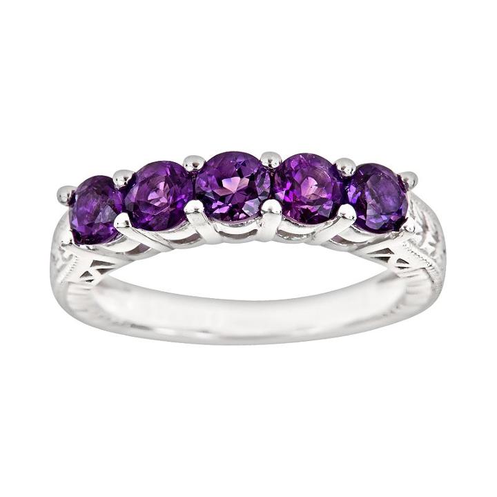 Sterling Silver Amethyst Five-stone Ring, Women's, Size: 7, Purple