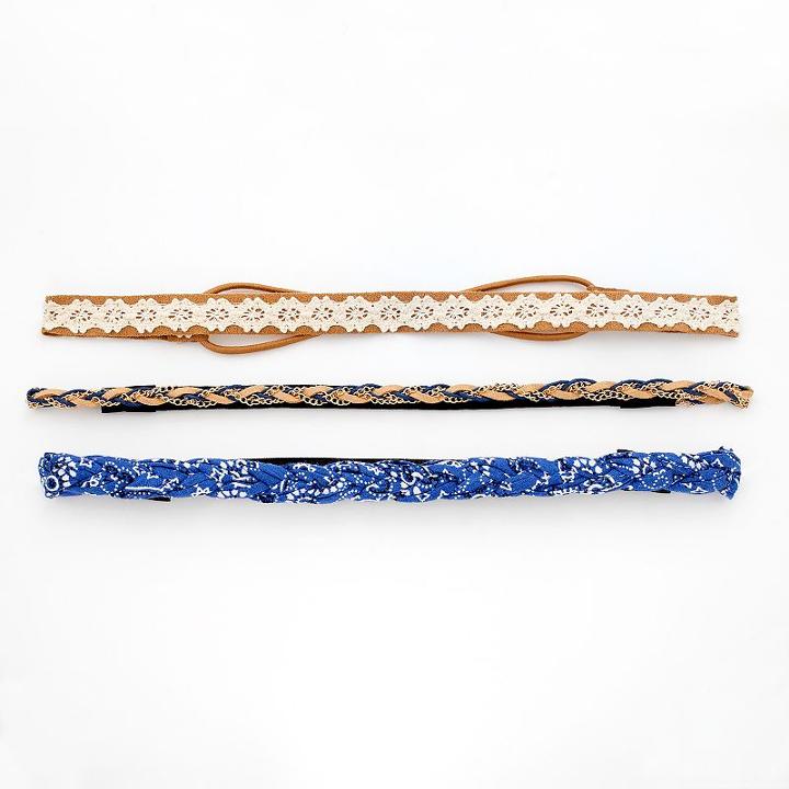 Mudd&reg; 3-pk. Braided & Lace Stretch Headbands, Women's, Blue
