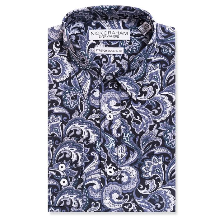 Men's Nick Graham Everywhere Modern-fit Stretch Dress Shirt, Size: M-32/33, Black