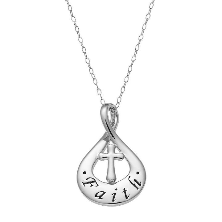Sterling Silver Faith Teardrop Pendant Necklace, Women's, Size: 18, Grey