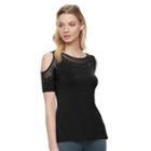 Women's Rock & Republic&reg; Cold-shoulder Studded Tee, Size: Large, Black