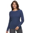 Petite Croft & Barrow&reg; Crewneck Cable-knit Sweater, Women's, Size: L Petite, Dark Blue
