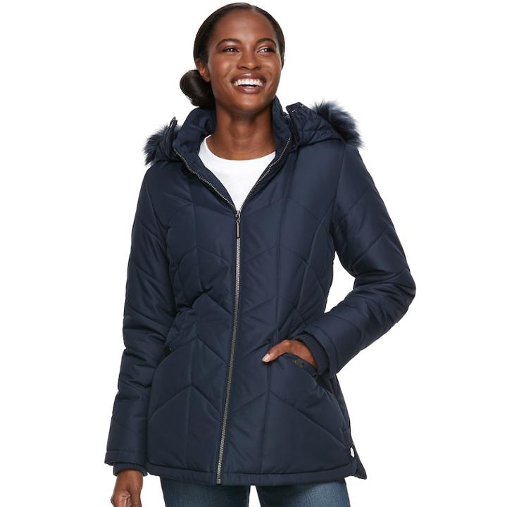 Women's D.e.t.a.i.l.s Hooded Quilted Jacket, Size: Medium, Blue