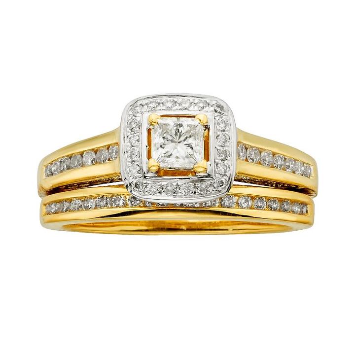 Princess-cut Igl Certified Diamond Halo Engagement Ring Set In 14k Gold (1 Ct. T.w.), Women's, Size: 6, White