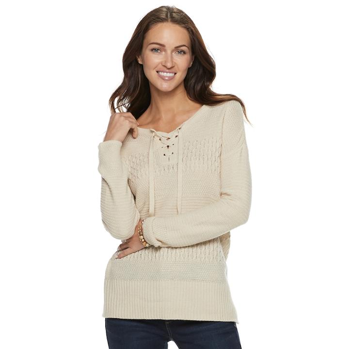 Petite Sonoma Goods For Life&trade; Cable Knit Lace-up Sweater, Women's, Size: Xs Petite, Rainy Day