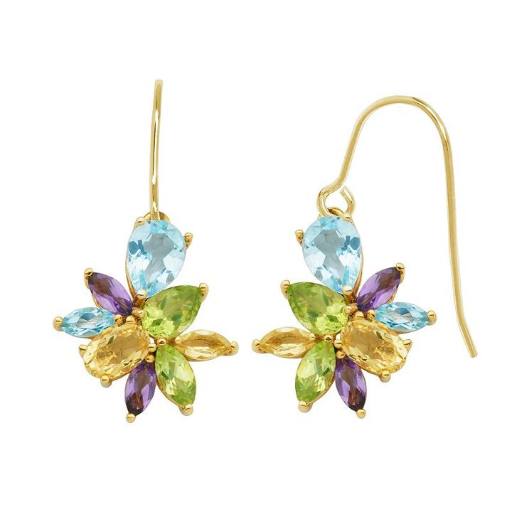 Gemstone 18k Gold Over Silver Cluster Drop Earrings, Women's, Multicolor