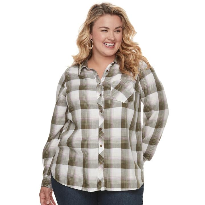 Plus Size Sonoma Goods For Life&trade; High-low Plaid Shirt, Women's, Size: 1xl, Dark Green