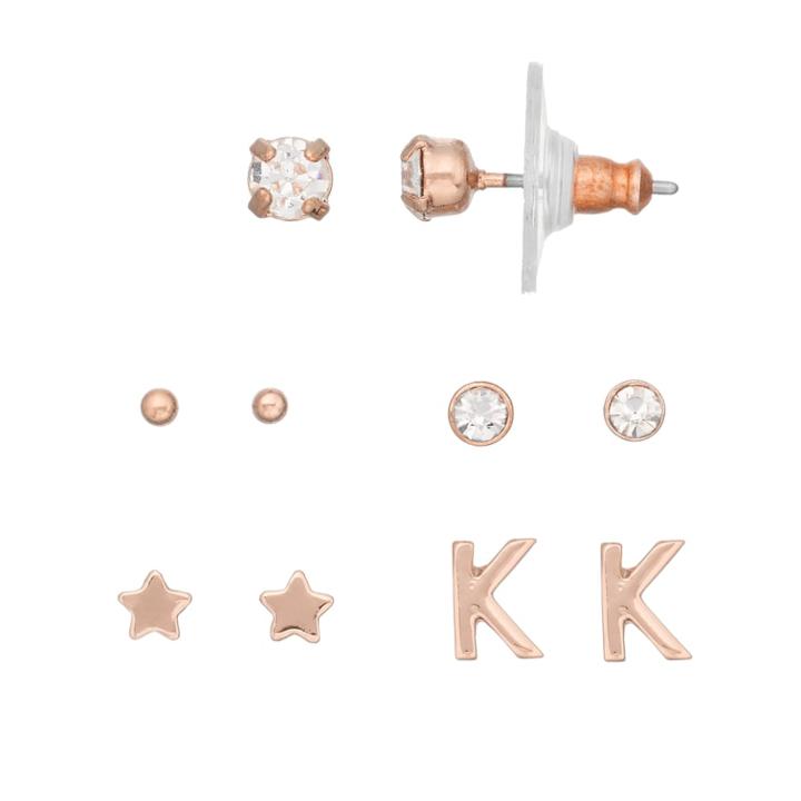 Lc Lauren Conrad Monogram Nickel Free Stud Earring Set, Women's, Brt Pink
