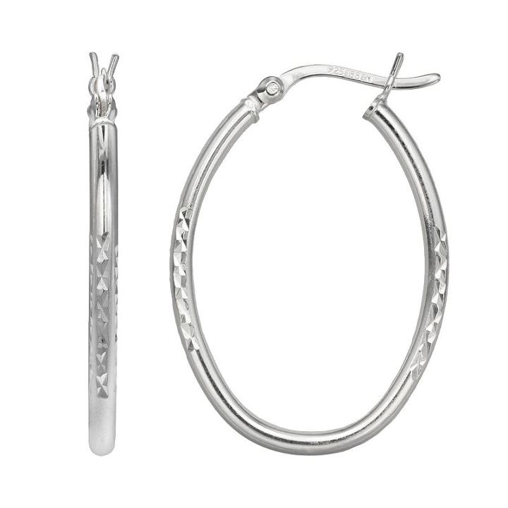 Primrose Sterling Silver Textured Oval Hoop Earrings, Women's, Grey