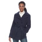 Women's D.e.t.a.i.l.s Double Breasted Faux-leather Trim Fleece Jacket, Size: Medium, Blue