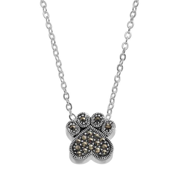 Silver Luxuries Marcasite Paw Print Pendant Necklace, Women's, Grey