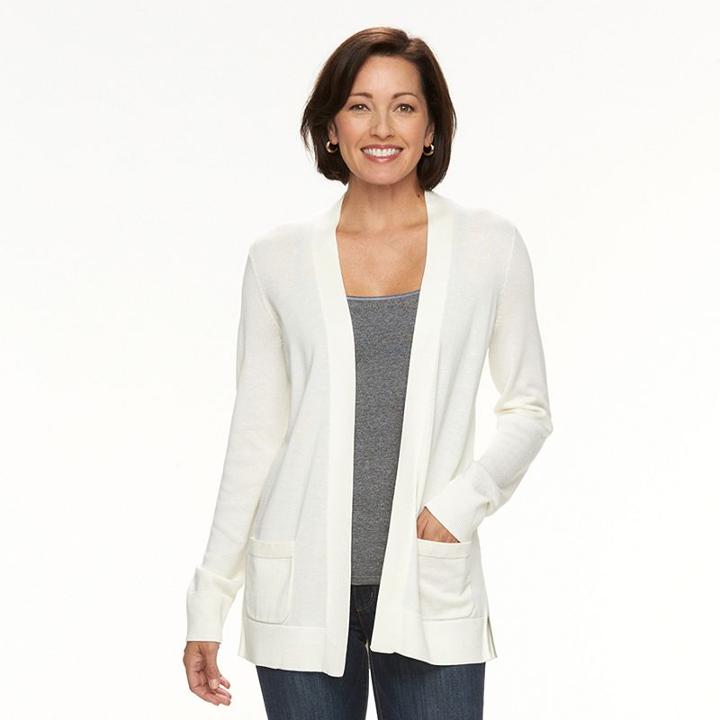 Women's Croft & Barrow&reg; Essential Open-front Cardigan, Size: Xl, White