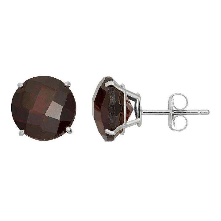 Garnet 10k White Gold Stud Earrings, Women's, Red