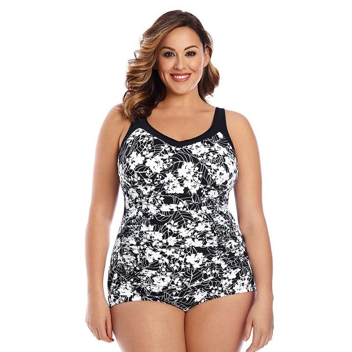 Plus Size Upstream Tummy Slimmer Shirred One-piece Swimsuit, Women's, Size: 22 W, Oxford