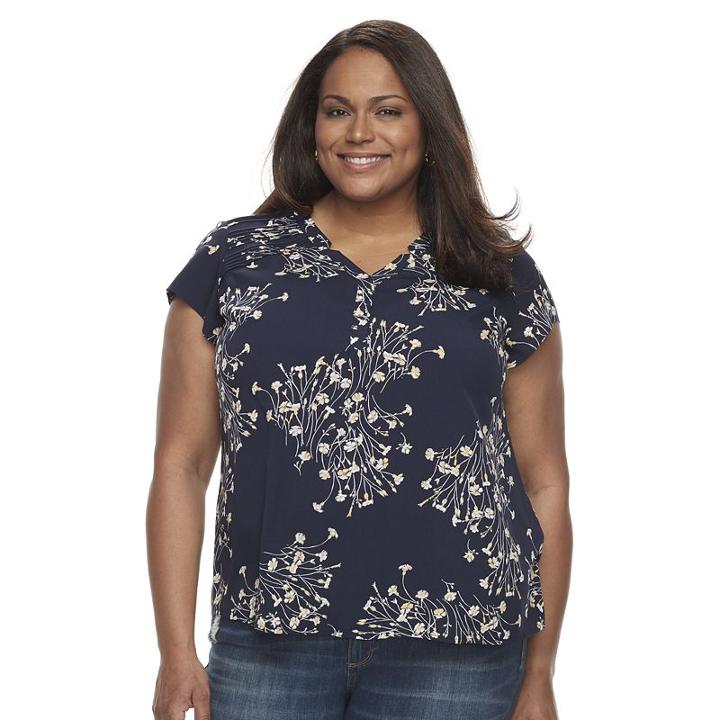 Plus Size Croft & Barrow&reg; Printed Woven Top, Women's, Size: 1xl, Dark Blue