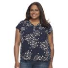 Plus Size Croft & Barrow&reg; Printed Woven Top, Women's, Size: 1xl, Dark Blue