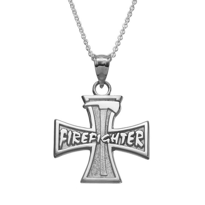 Insignia Collection Sterling Silver Cross & Axe Firefighter Pendant Necklace, Women's, Size: 18, Grey