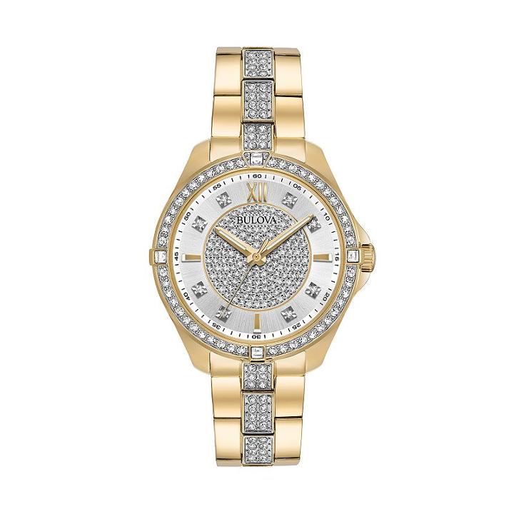Bulova Women's Crystal Stainless Steel Watch, Yellow