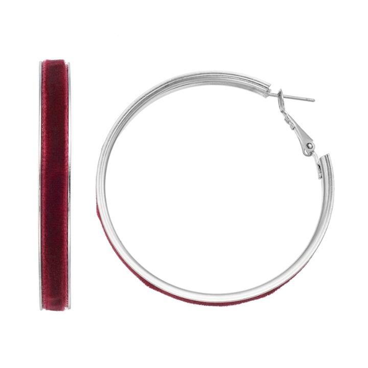 Red Velvet Nickel Free Hoop Earrings, Women's, Dark Red