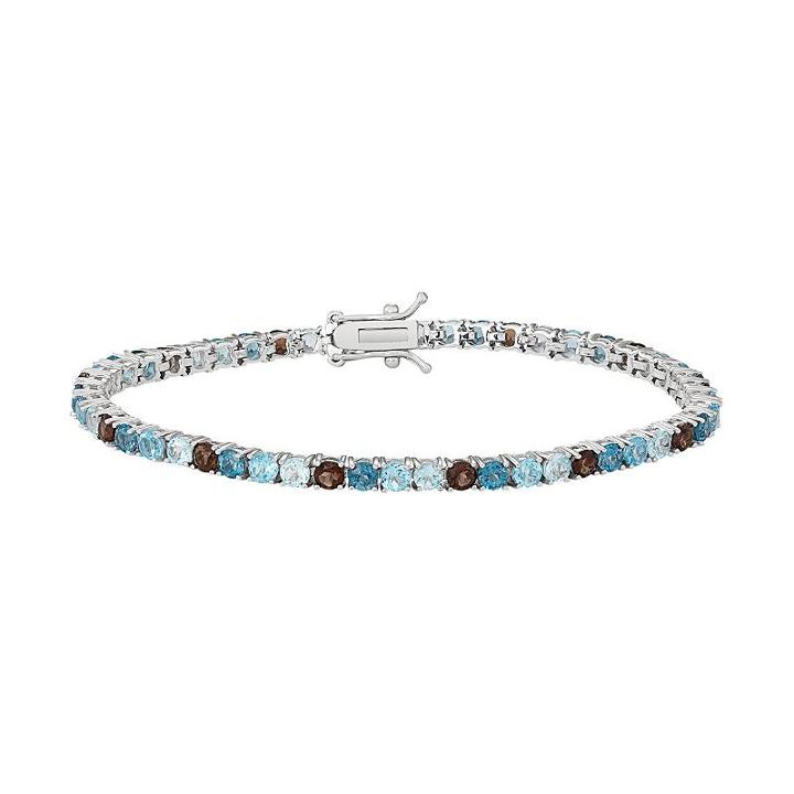 Sterling Silver Blue Topaz & Smoky Quartz Tennis Bracelet, Women's, Size: 7.25